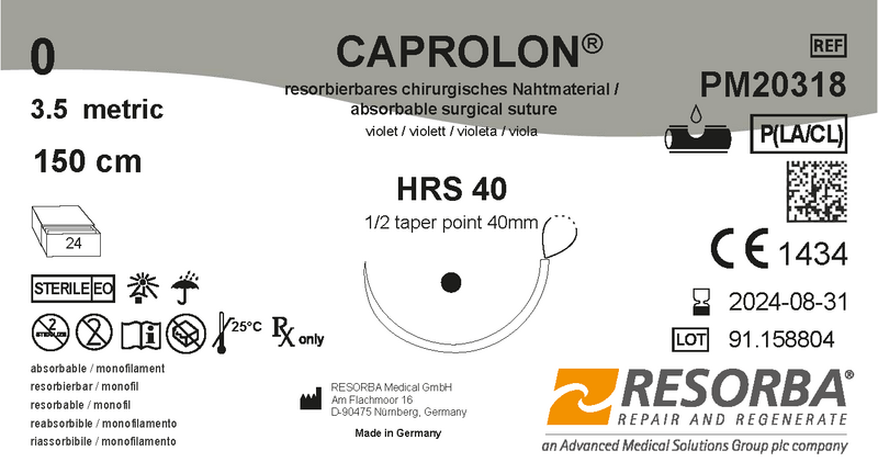 Капролон USP 2-0 фіолетовий, 70см, колюча голка збільш.діаметр, 22 мм, 1/2 кола